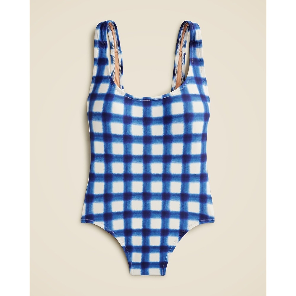 J.Crew Blue Gingham Scoopneck One-Piece Swimsuit Size 6